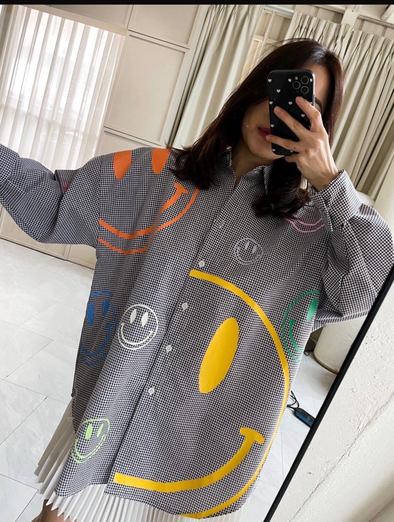 Oversize Style Shirt Multi coloured Smiley Black