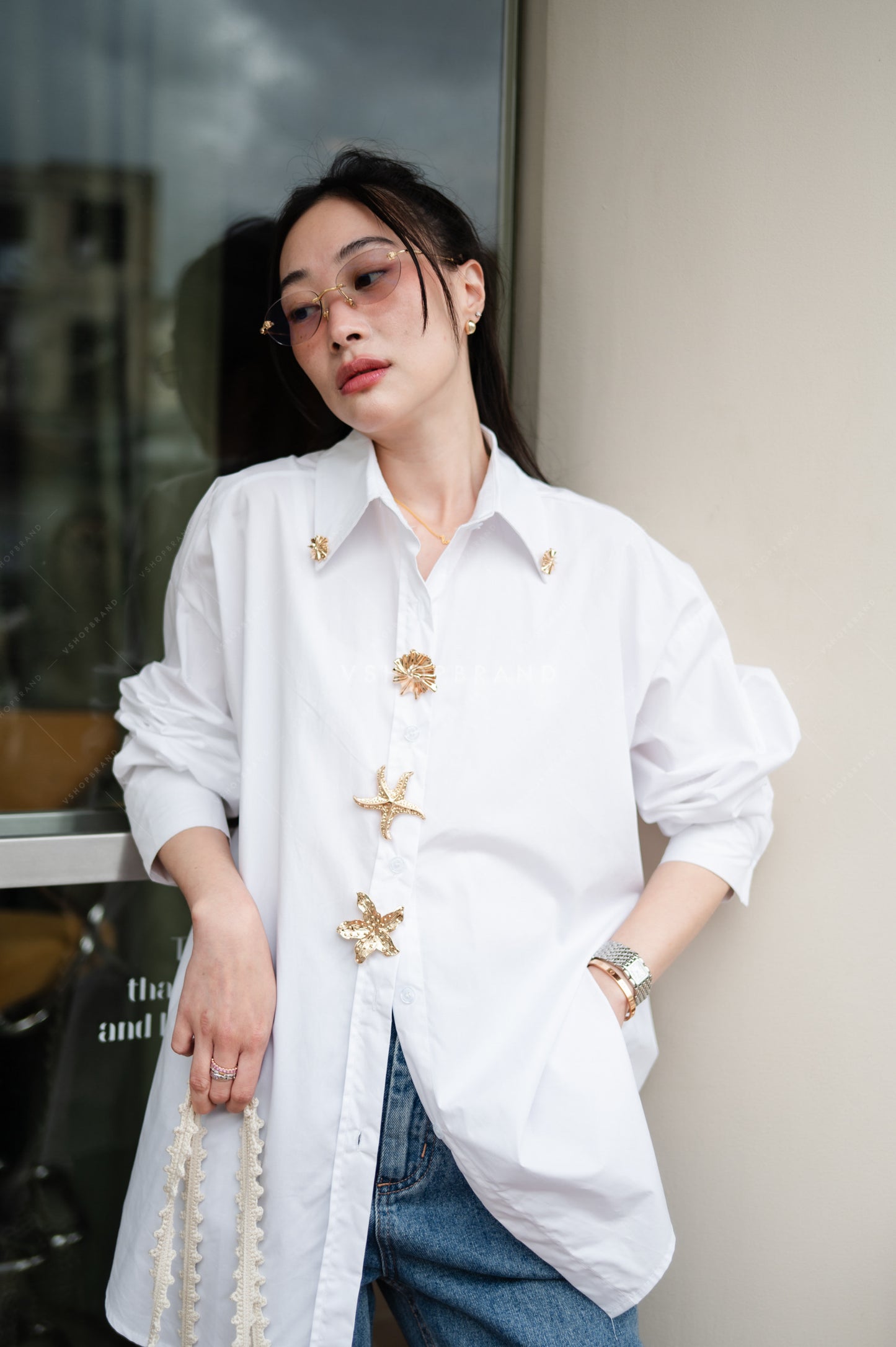 Aqua shirt white
