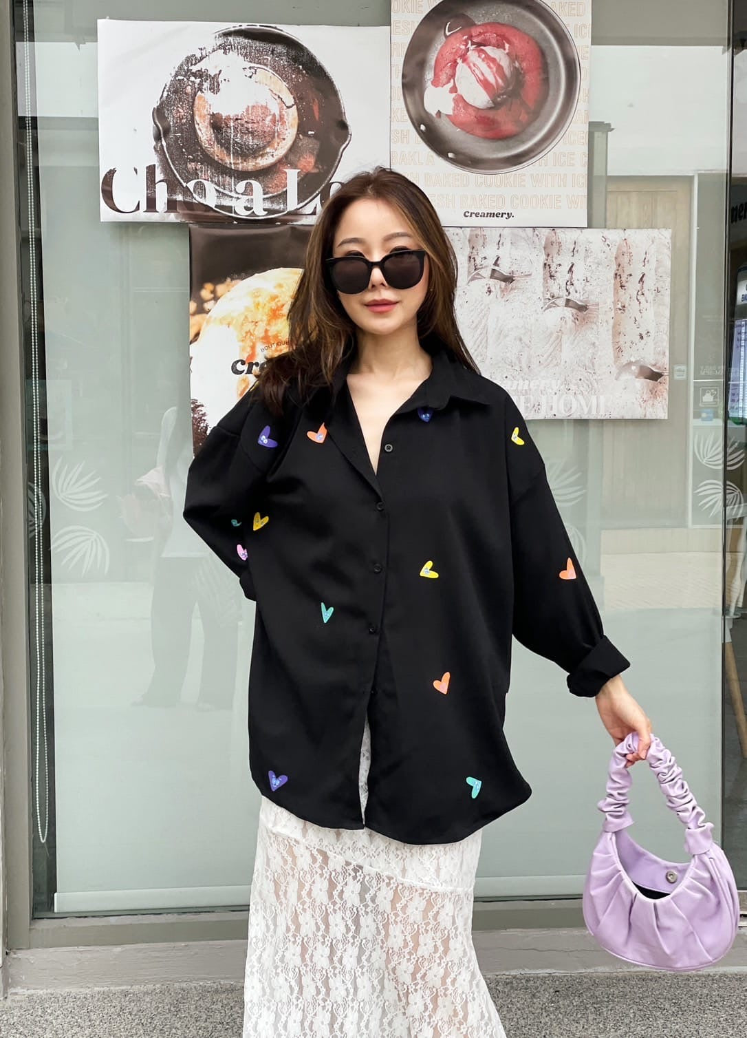 Oversize Style Shirt ALL hearts black