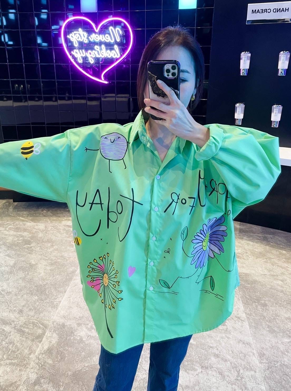 Oversize Style Shirt happy for today GREEN