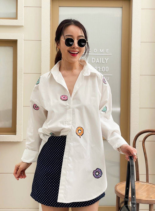 Oversize Style Shirt Doughnut White