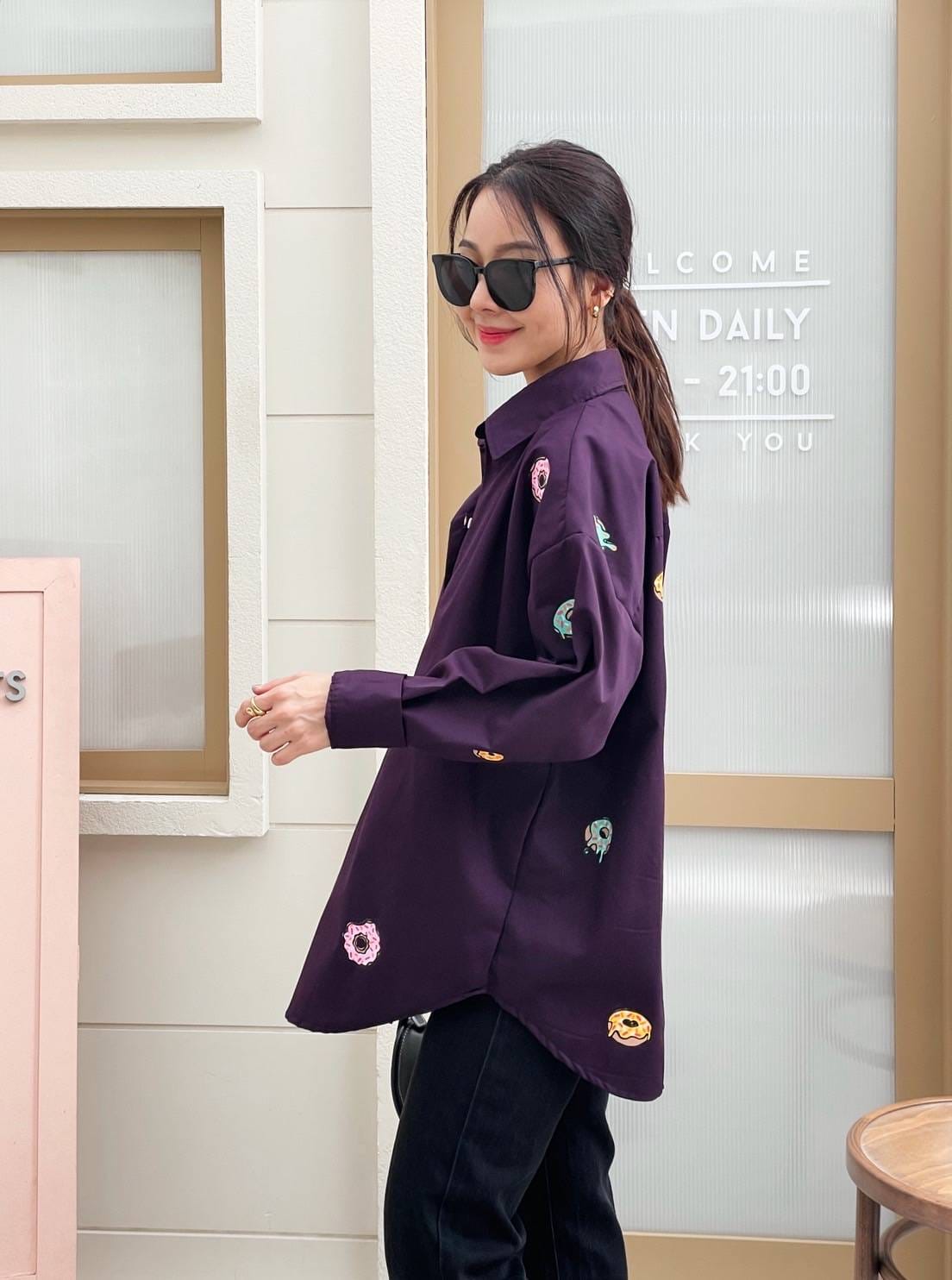 Oversize Style Shirt Doughnut purple