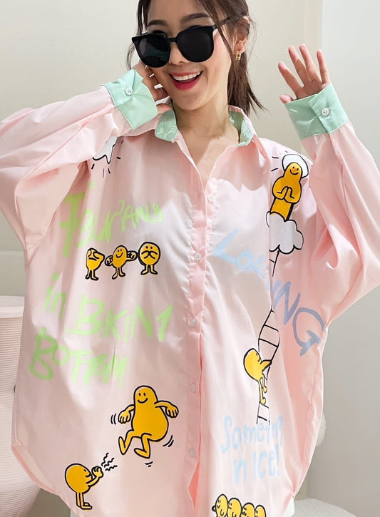 Oversized shirt mini bottoms pink