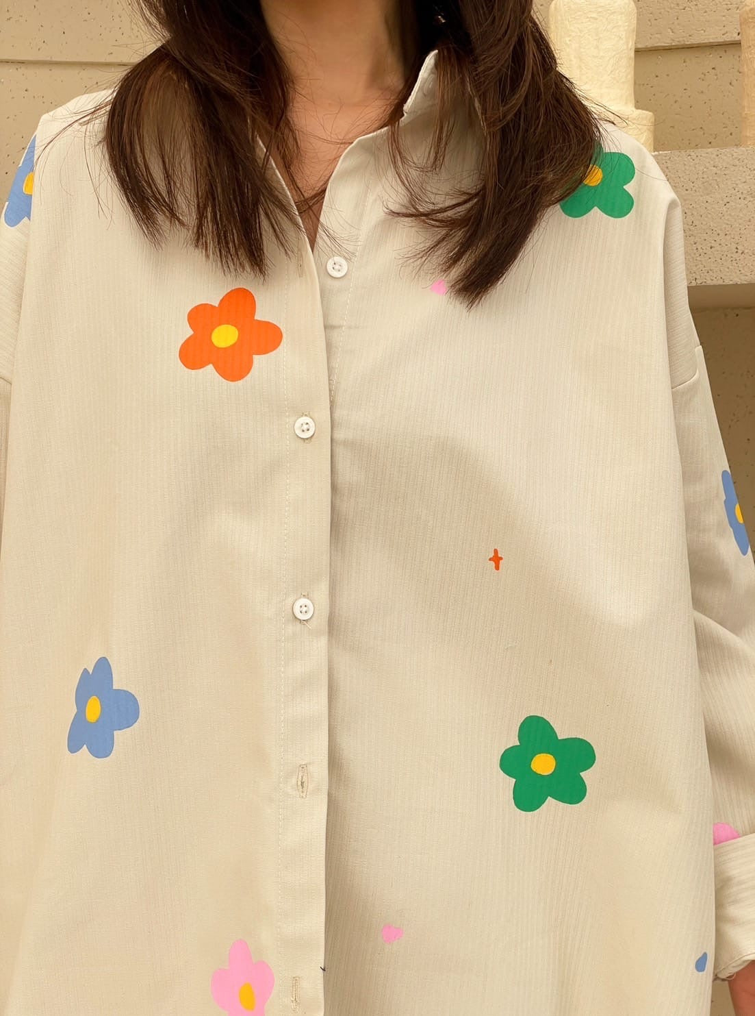 Oversize Style Shirt Flower power cream