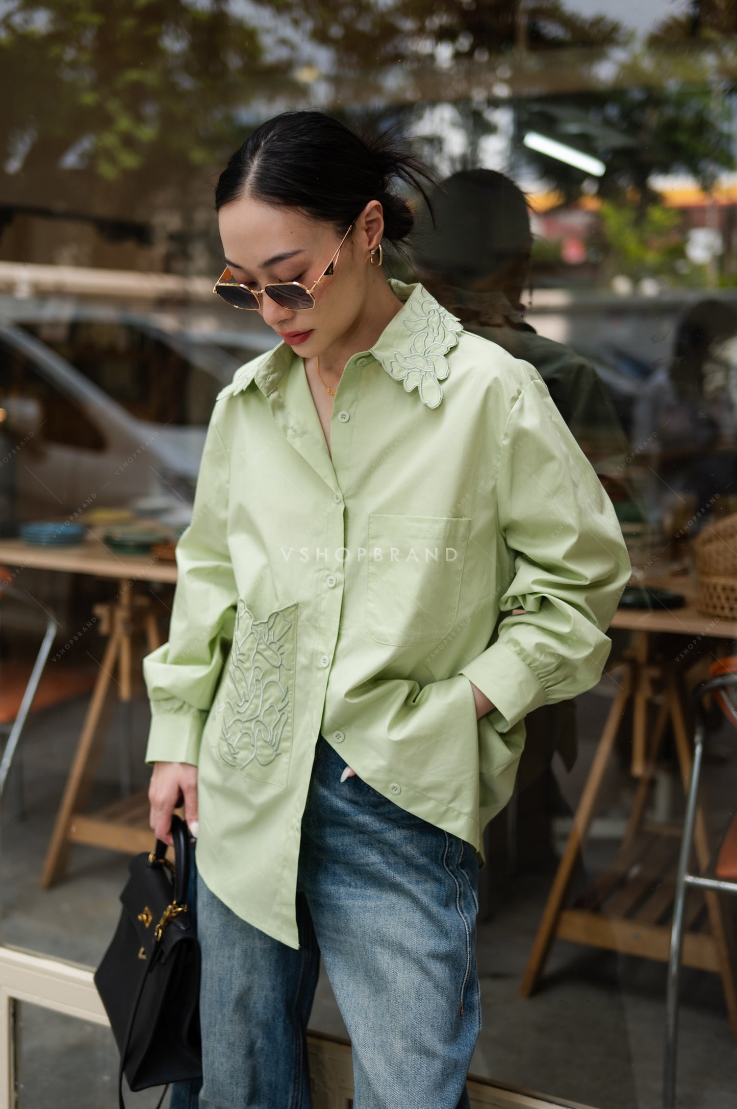 Bedazzled shirt green