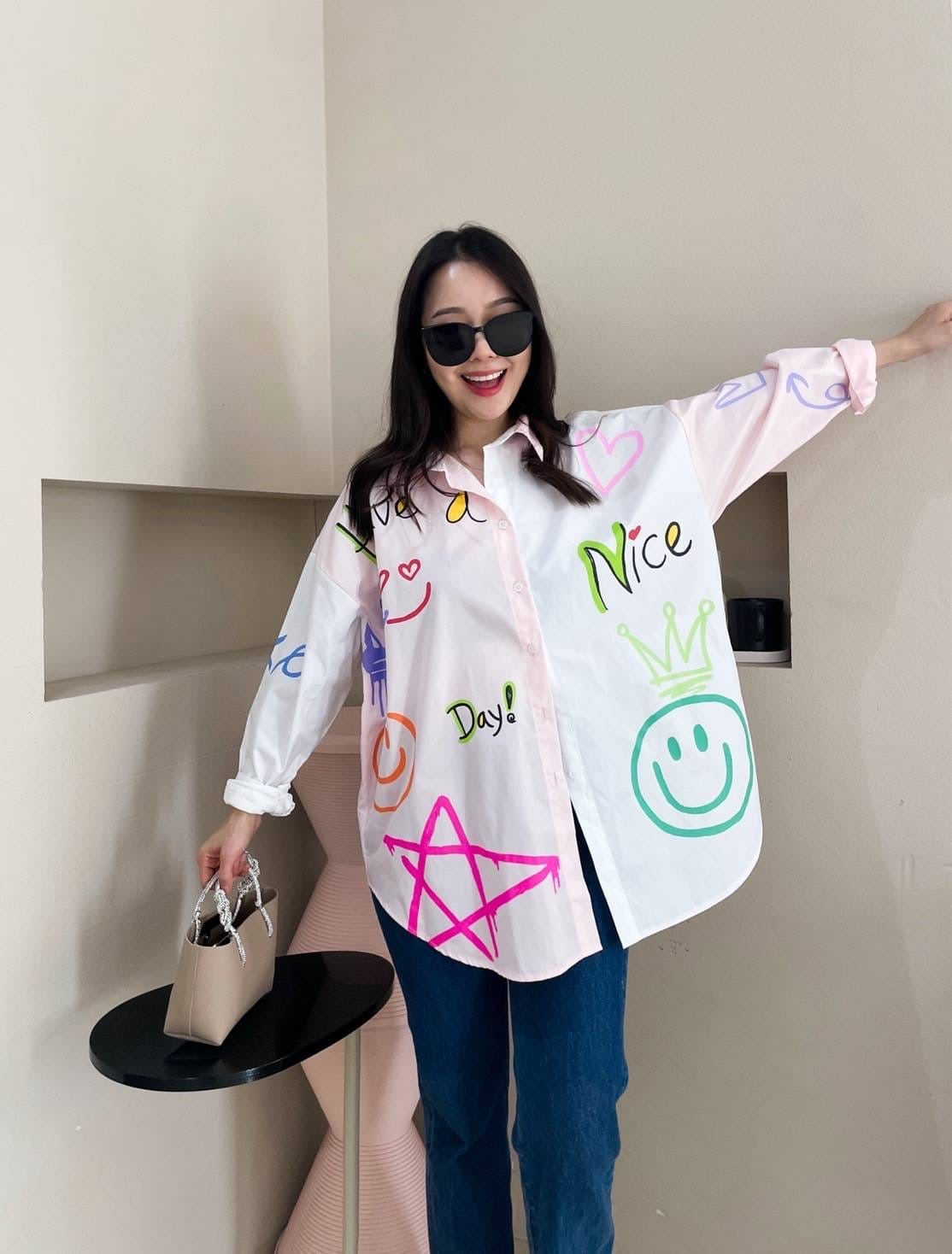 Oversize Style Shirt have a nice day PINK