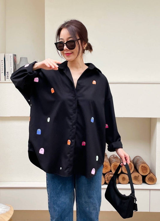 Oversize Style Shirt PacMan BLACK plain