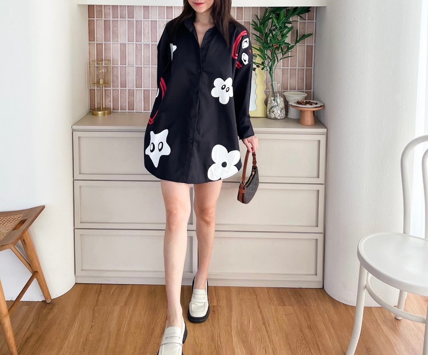 Oversize Style Shirt Black Print