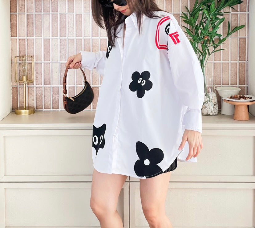 Oversize Style Shirt white Print