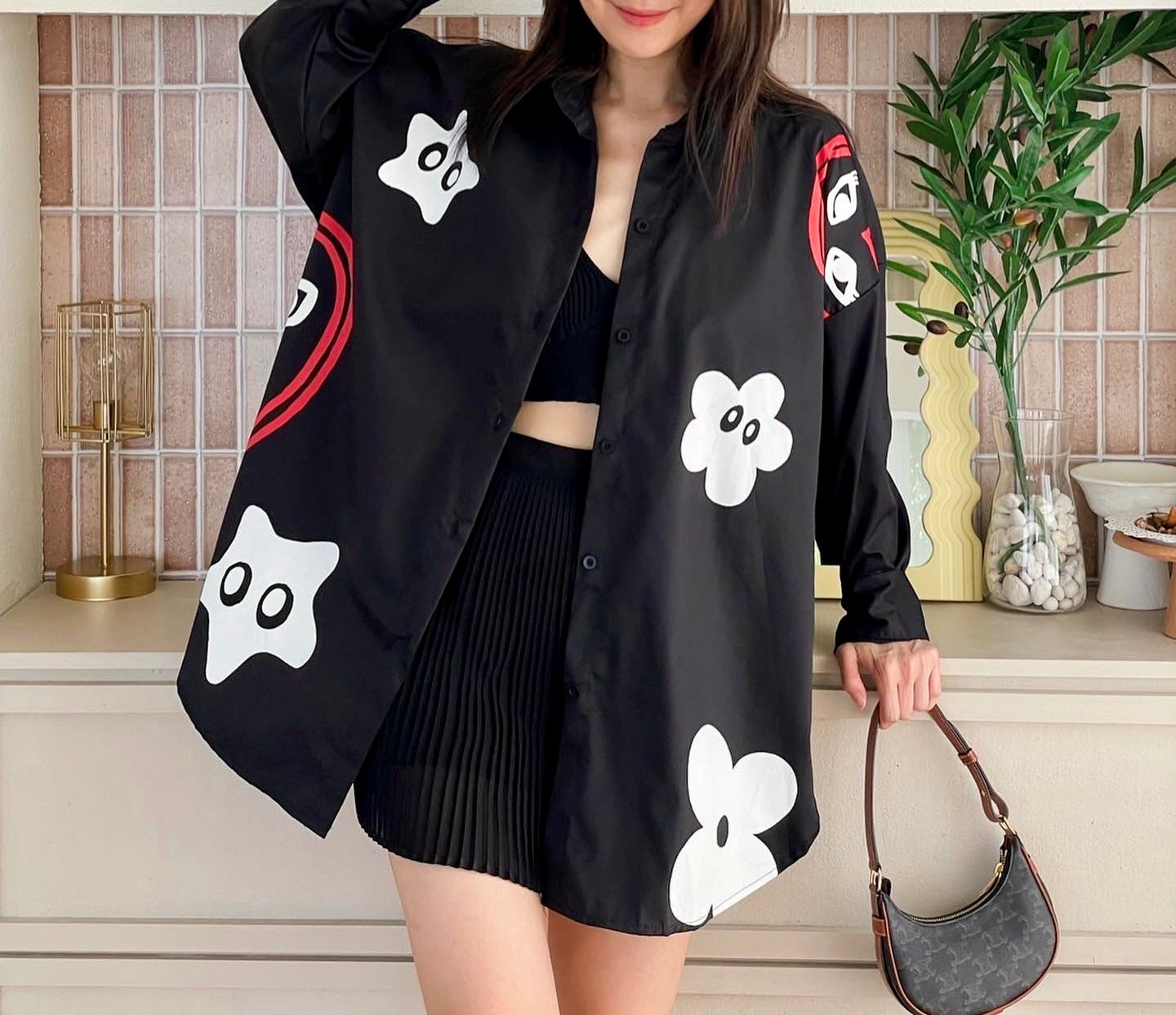 Oversize Style Shirt Black Print