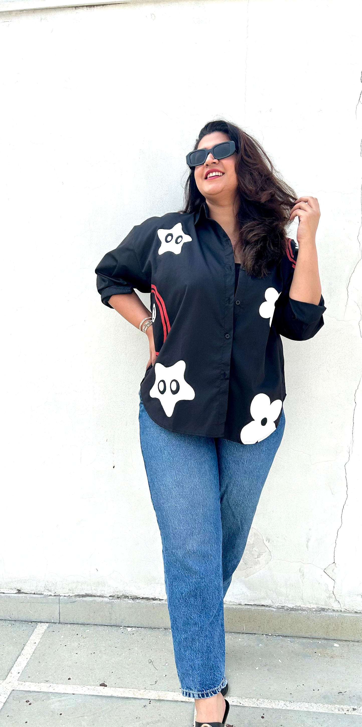 Oversize Style Shirt Black Print