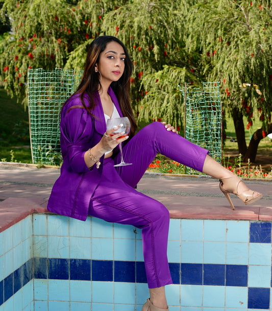 Purple CICI pants and blazer set