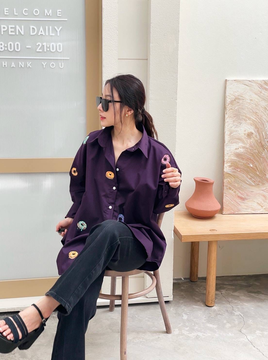 Oversize Style Shirt Doughnut purple