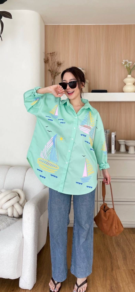 Oversize Style Shirt Sail Away Green