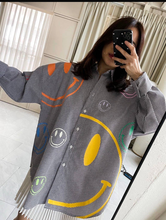 Oversize Style Shirt Multi coloured Smiley Black