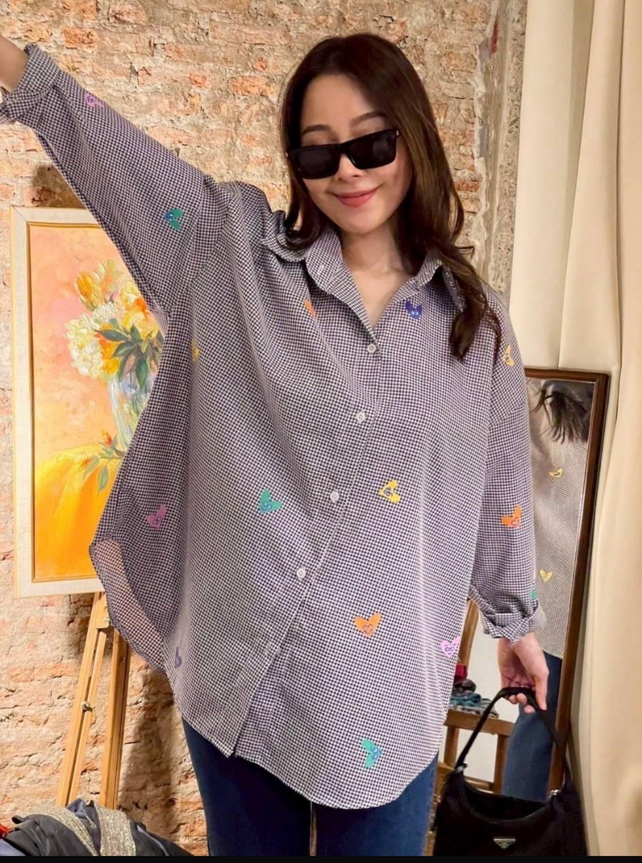 Oversize Style Shirt All Hearts Black