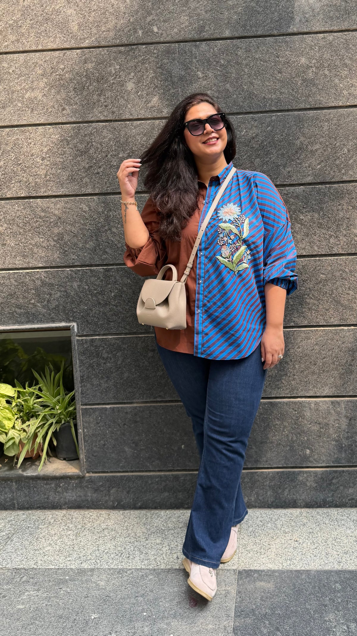 Striped Flora shirt blue