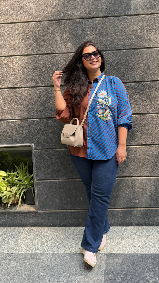 Striped Flora shirt blue