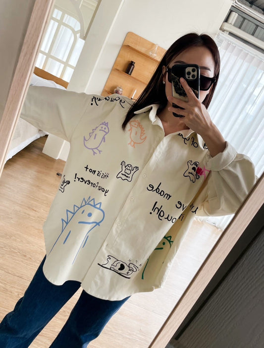 Oversize Style Shirt Monster mania OFF WHITE (corduroy)