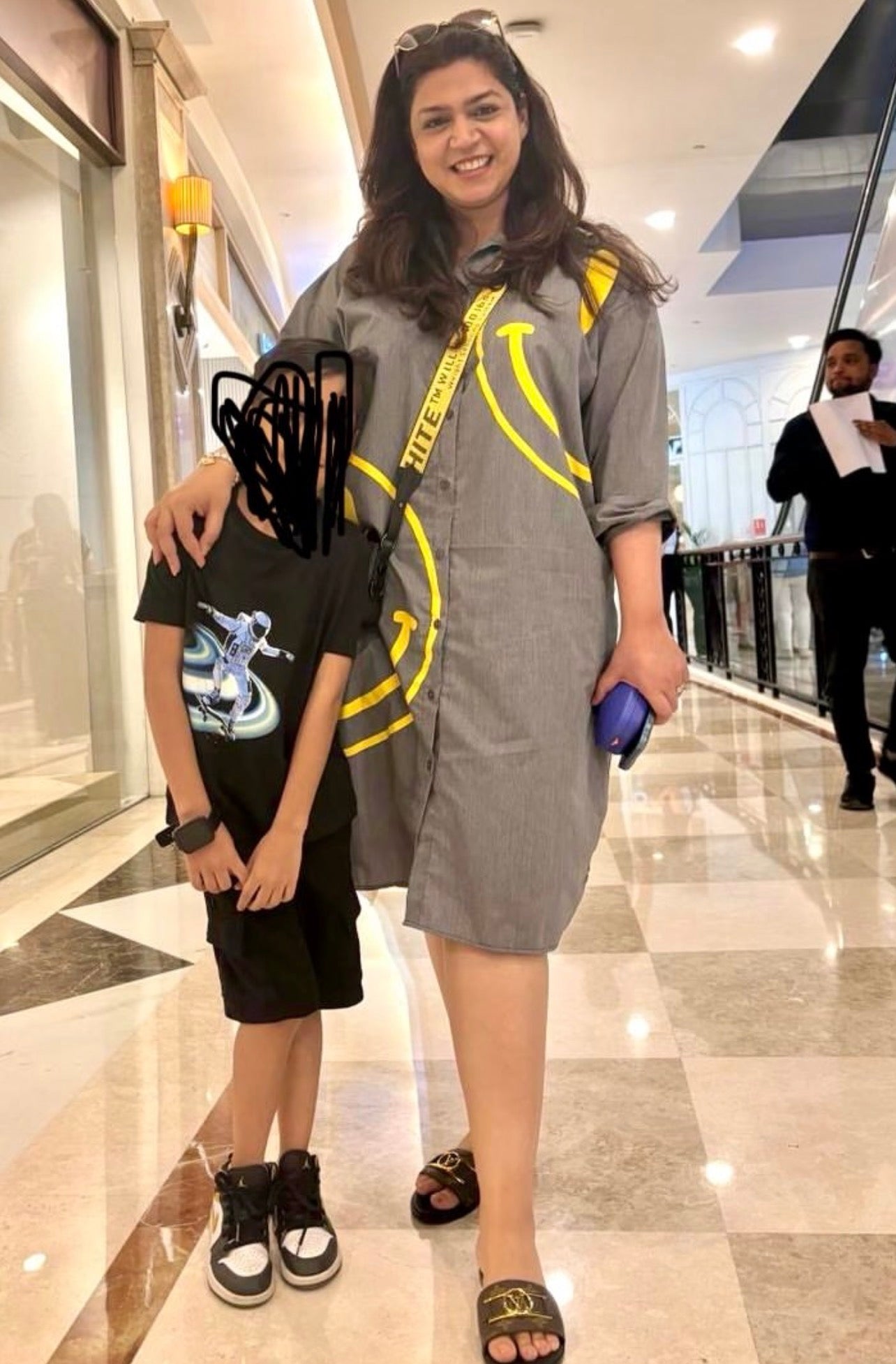 Oversize Style Shirt Dress grey smiley