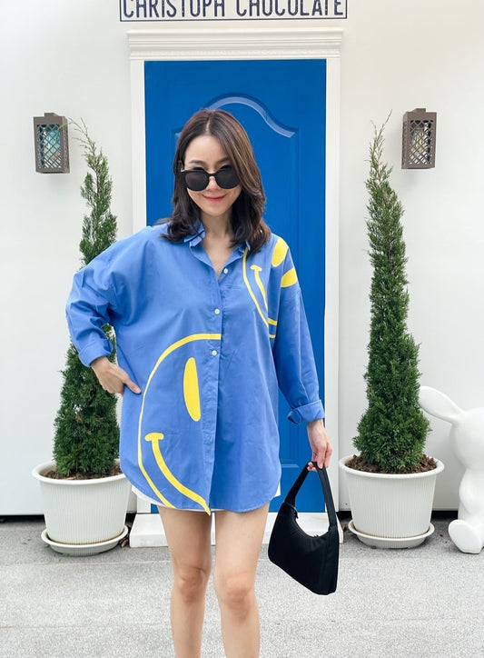 Oversize Style Shirt BLUE BIG Smiley