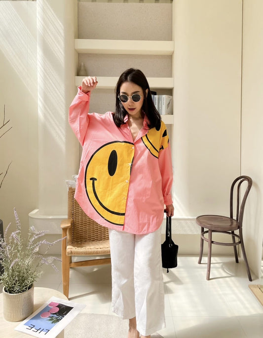 Oversize Style Shirt pink smiley BIG