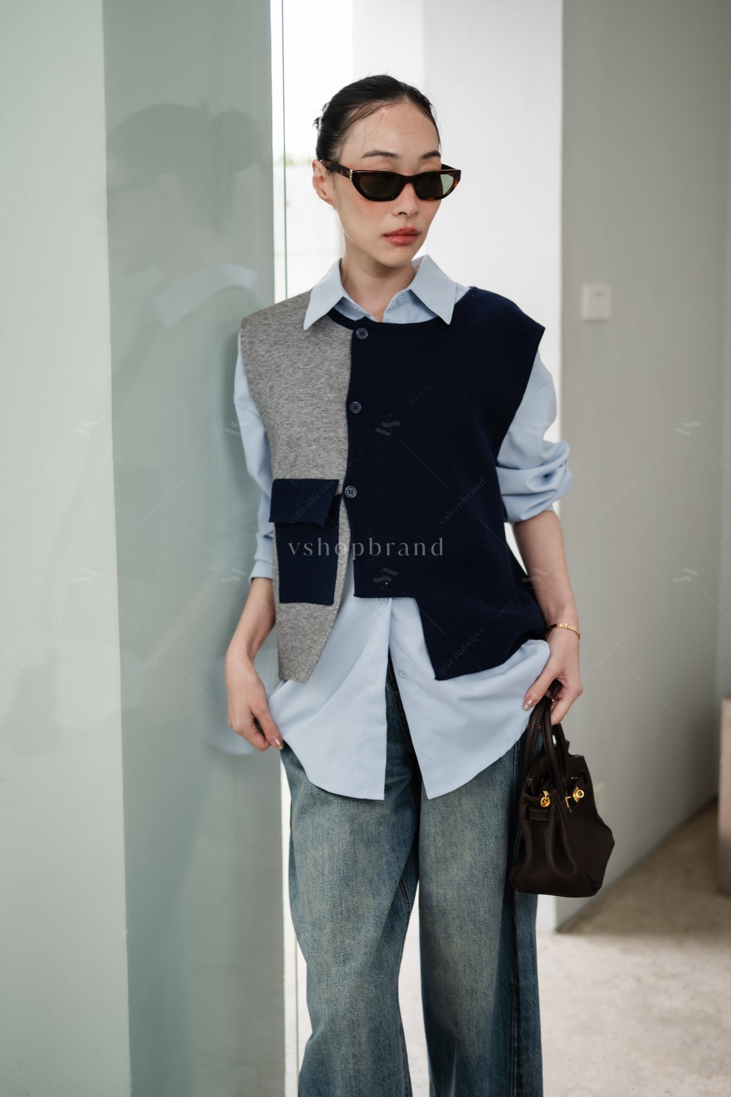 Three Tier Shirt and Sweater blue