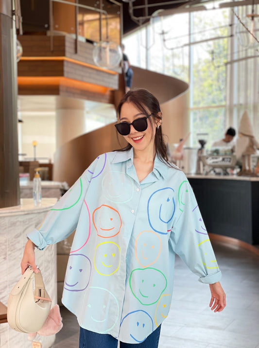 Oversize Style Shirt Smileys blue