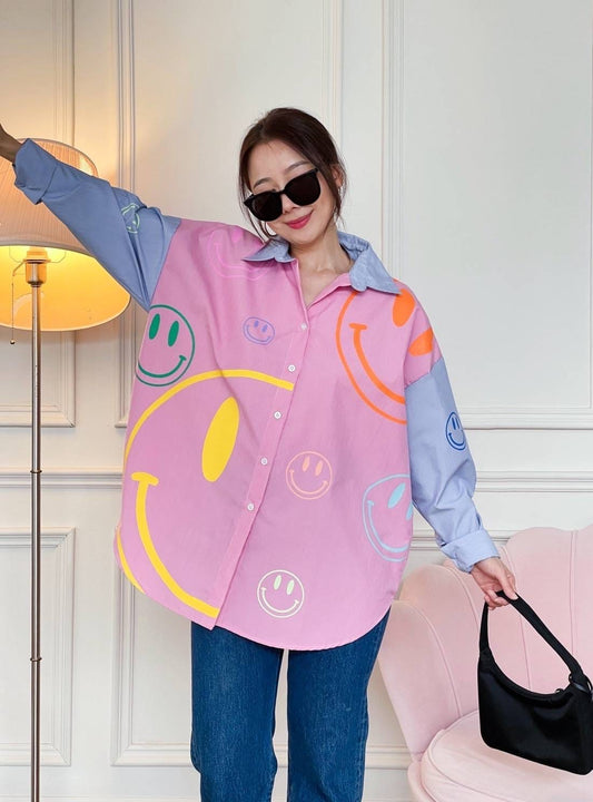 Oversize Style Shirt Multi coloured Smiley pink