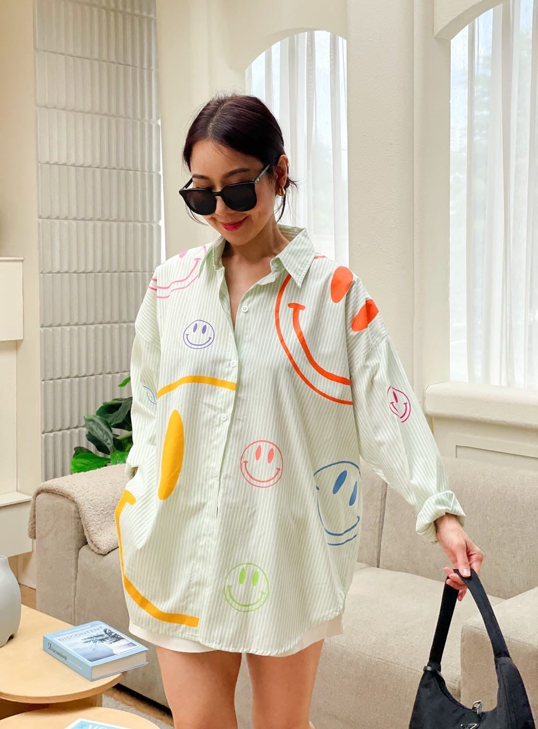 Oversize Style Shirt Multi coloured Smiley GREEN