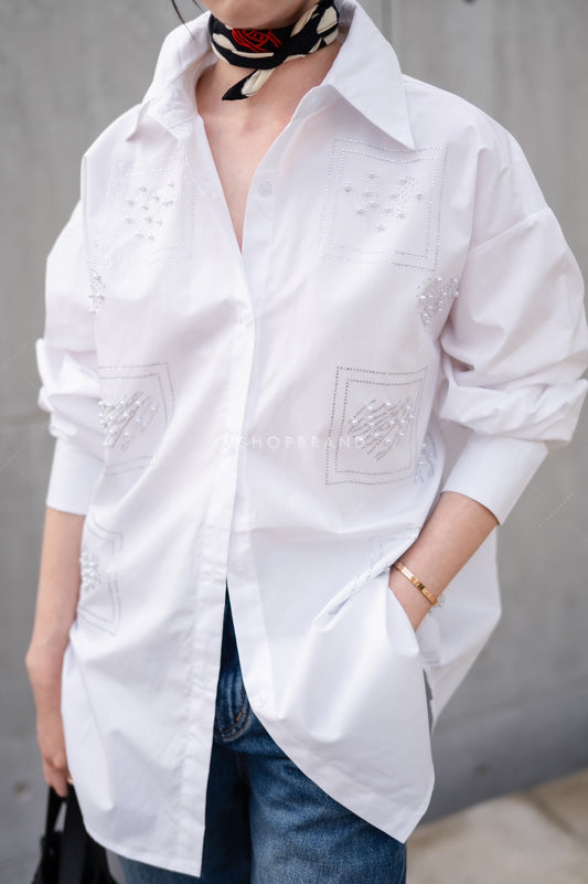 Bedazzled shirt white