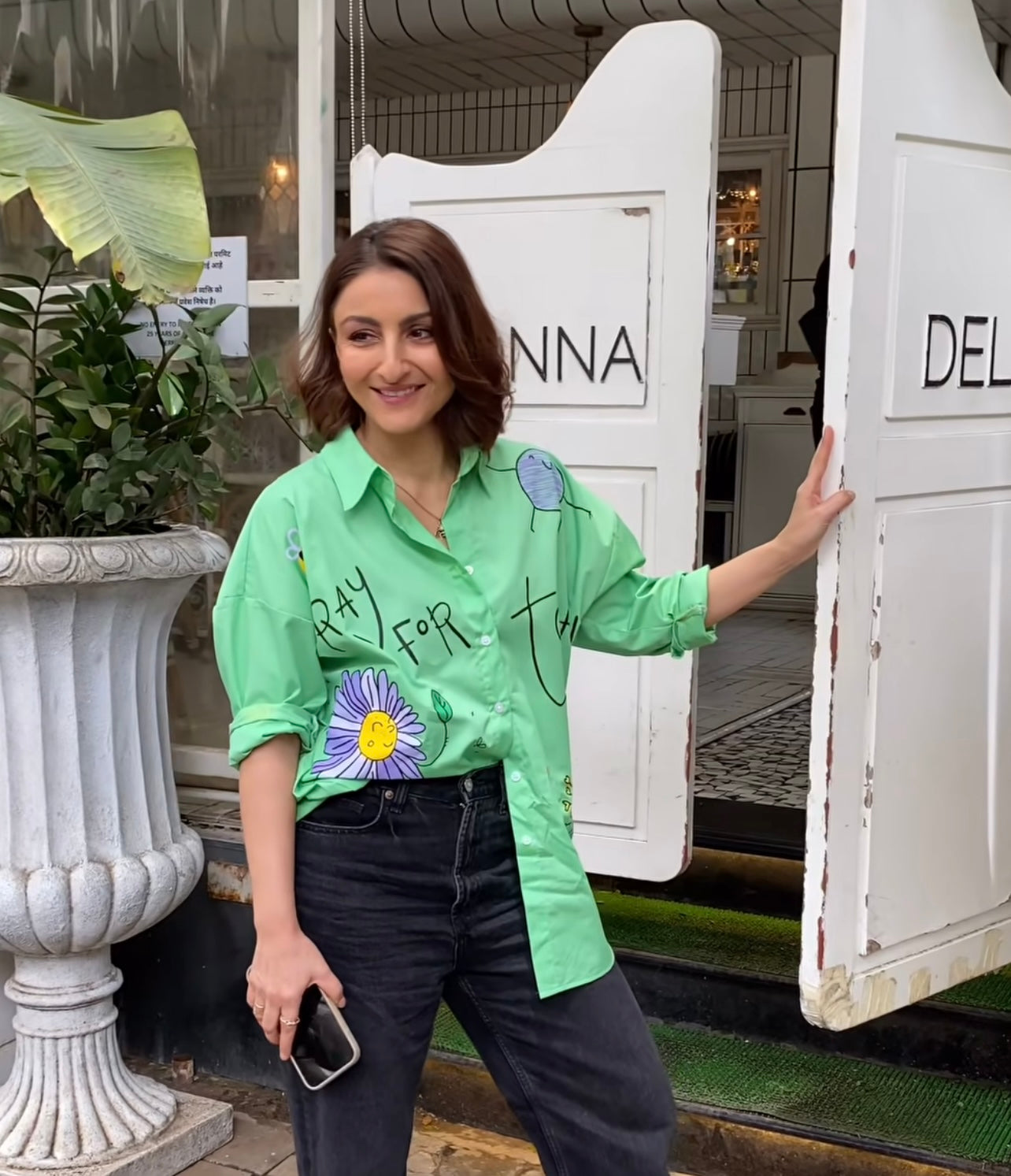 Oversize Style Shirt happy for today GREEN