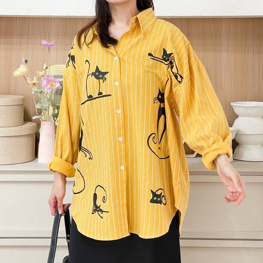 Oversize Style Shirt Cat Nap yellow