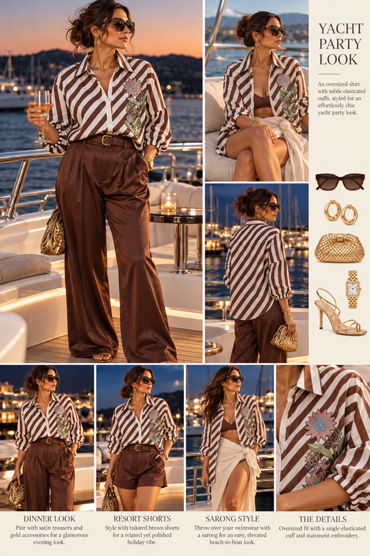 Striped Flora shirt Brown