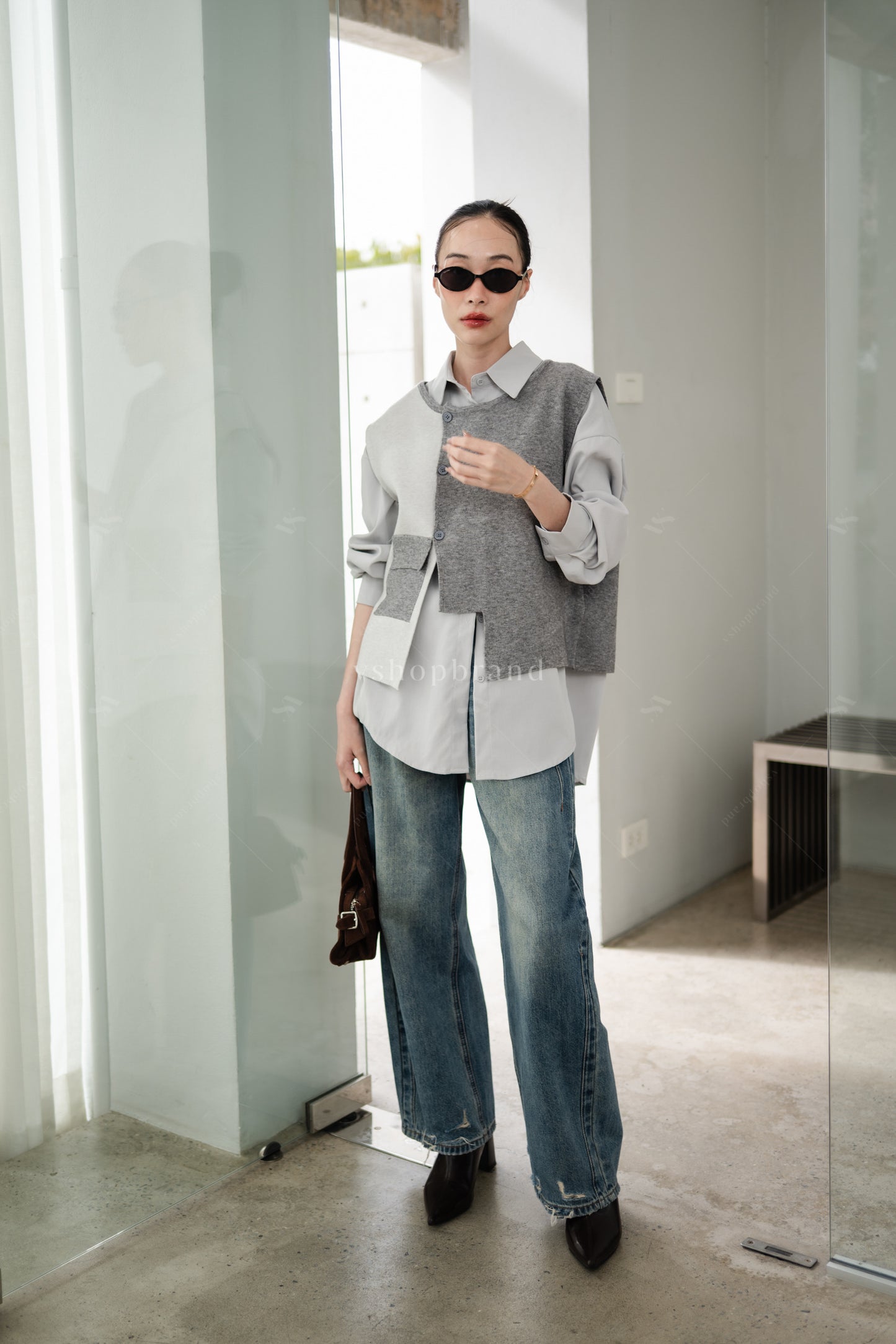 Three Tier Shirt and Sweater Grey