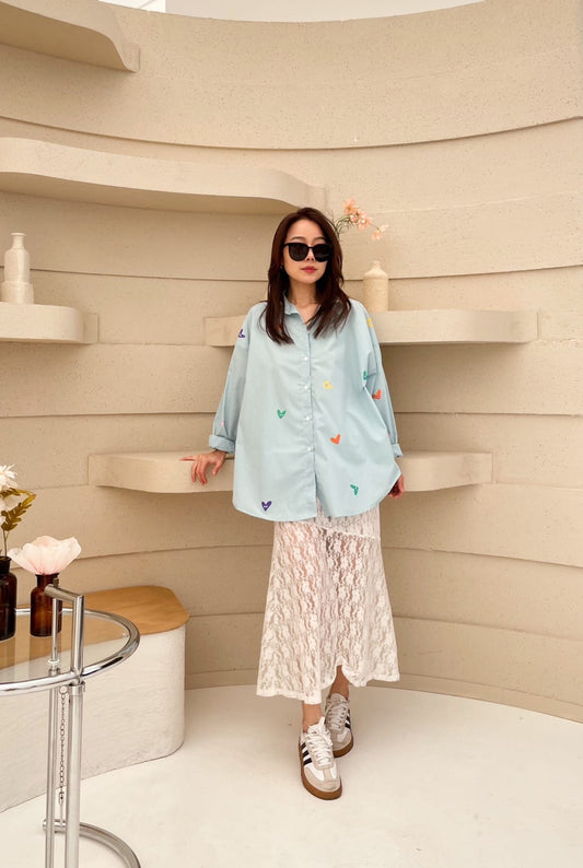 Oversize Style Shirt All Hearts BLUE