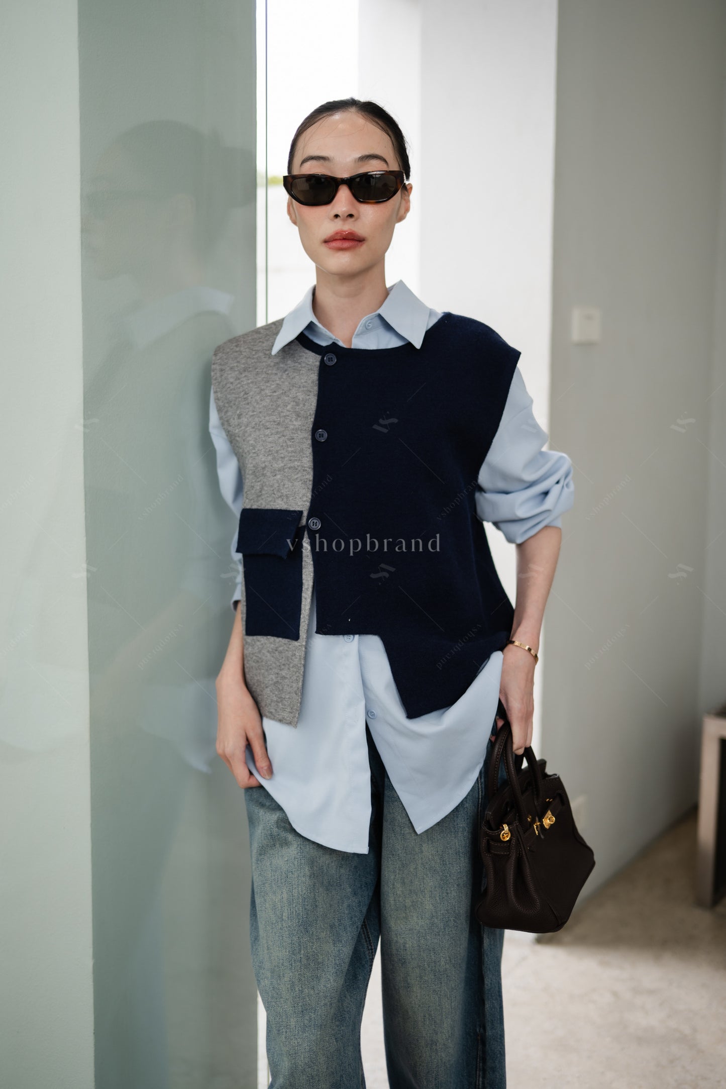 Three Tier Shirt and Sweater blue