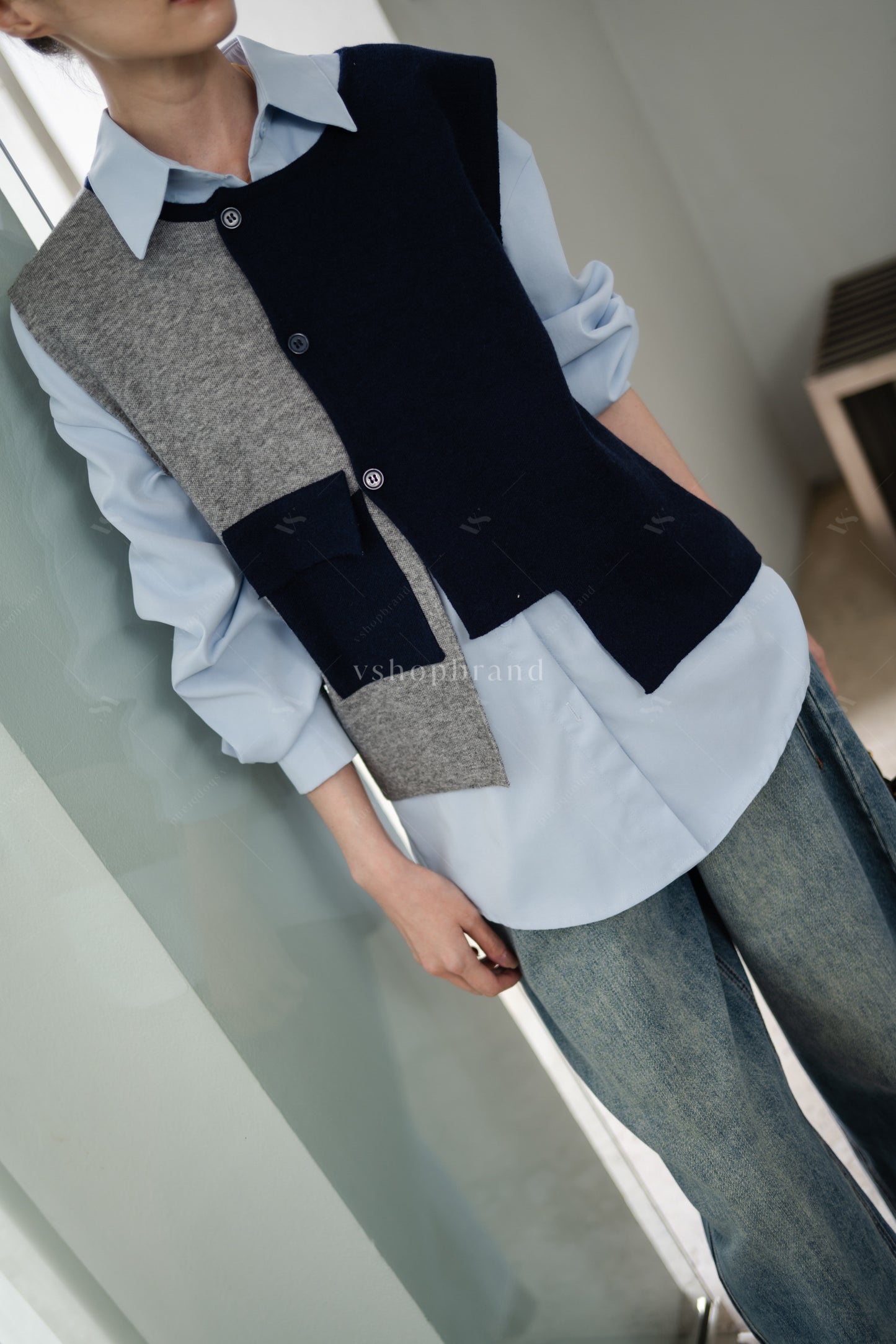 Three Tier Shirt and Sweater blue