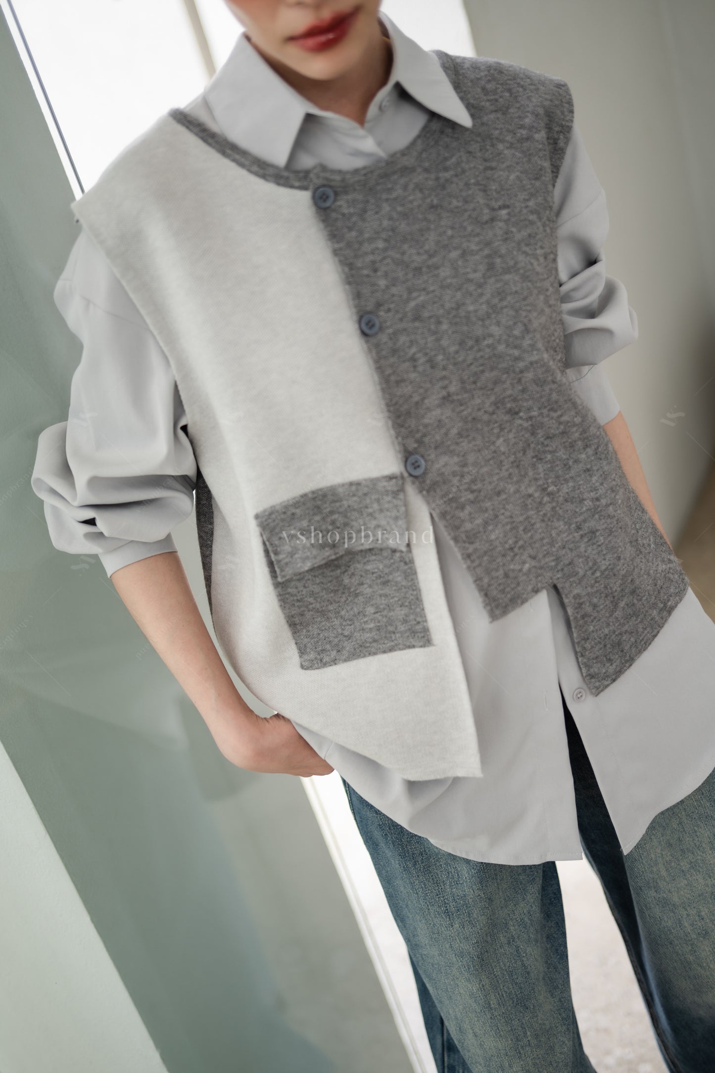 Three Tier Shirt and Sweater Grey