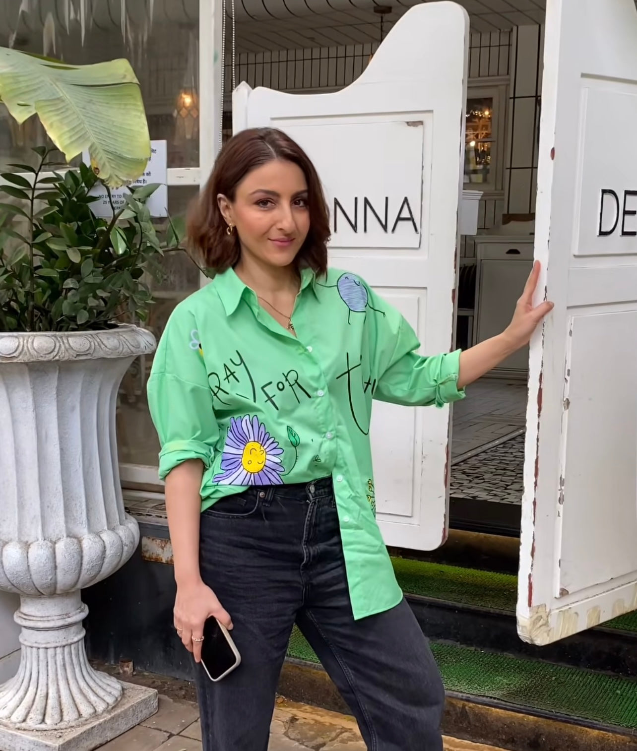 Oversize Style Shirt happy for today GREEN