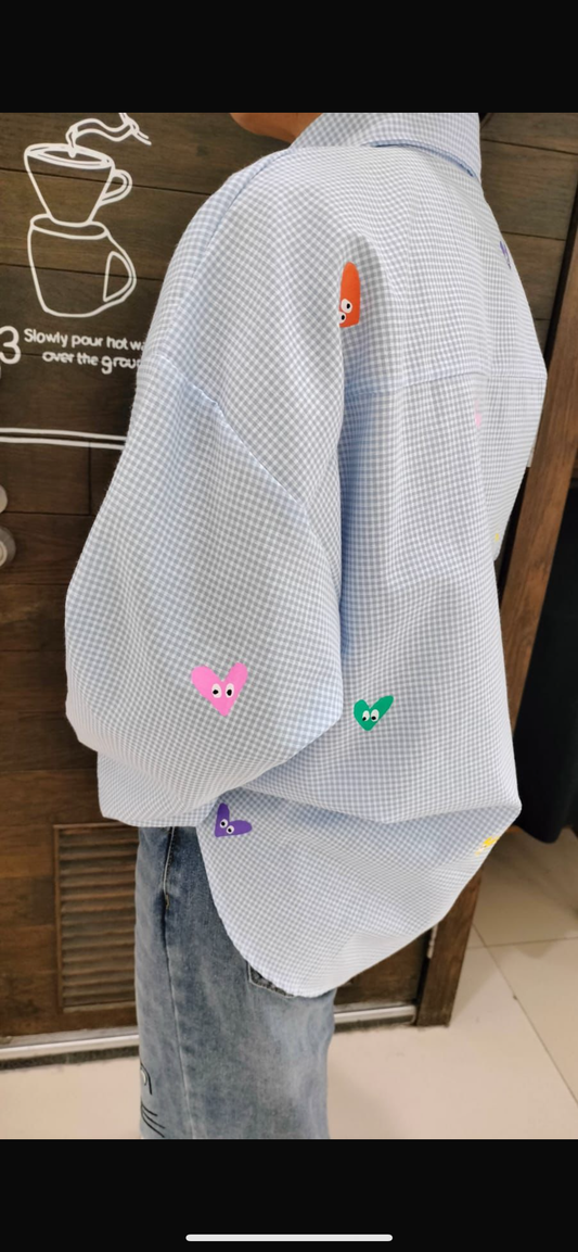 Oversize Style Shirt All Hearts Blue
