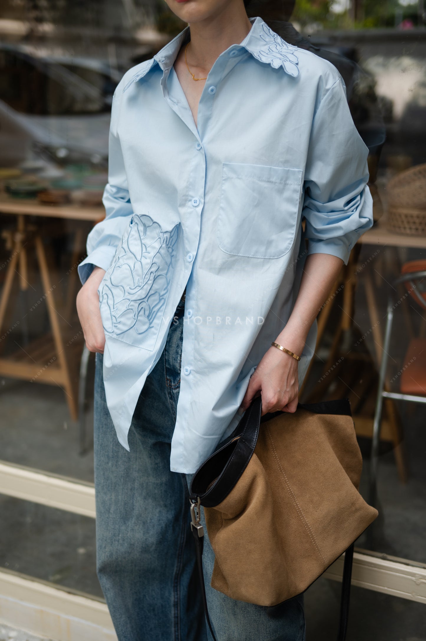 Bedazzled shirt Blue