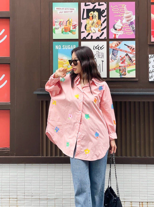 Oversize Style Shirt Floral fun pink
