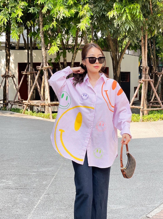 Oversize Style Shirt Multi coloured Smiley PINK