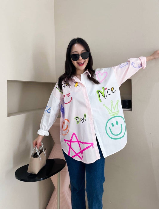 Oversize Style Shirt have a nice day PINK