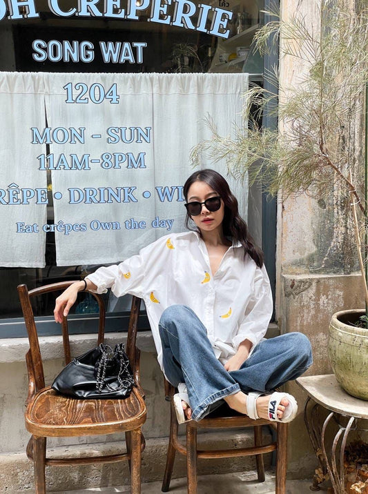 Oversize Style Shirt Go bananas white