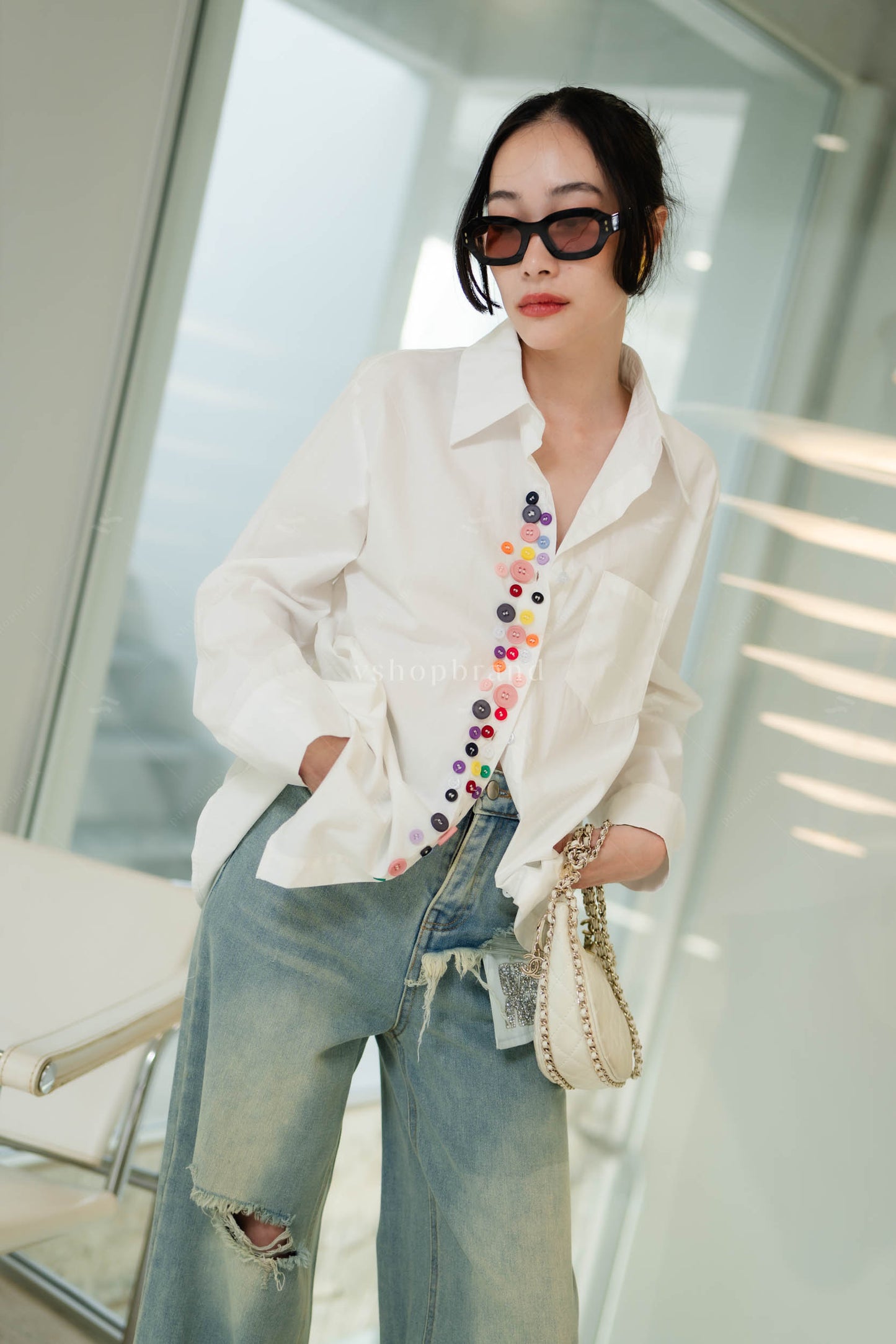 Bubble Button shirt White