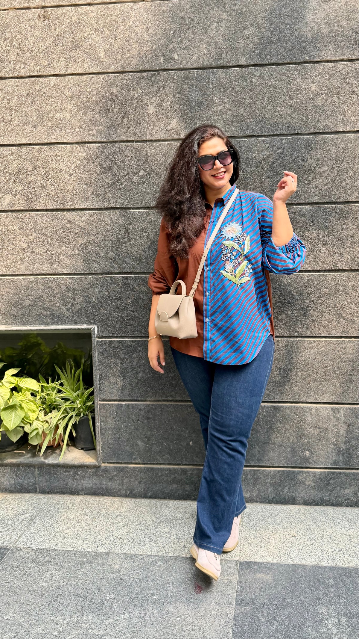 Striped Flora shirt blue