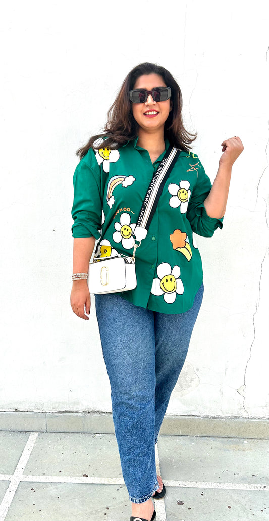 Oversize Style Shirt Green Floral