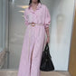 Striped maxi dress pink with a belt